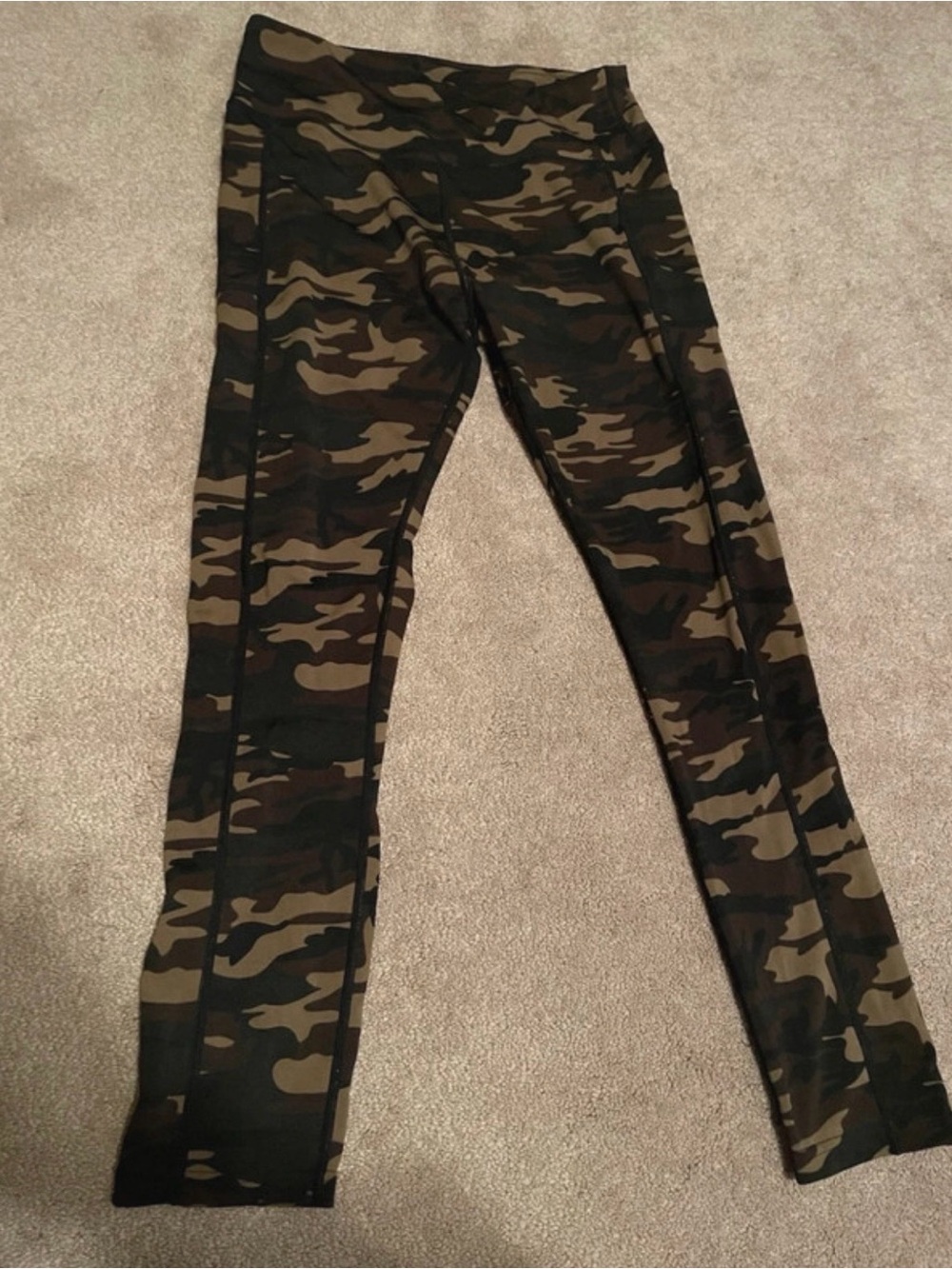 Camo Print High-Rise Leggings - Olive Green